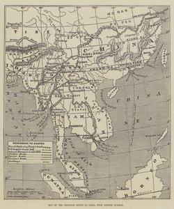 イギリスのビルマから中国への提案されたルートの地図